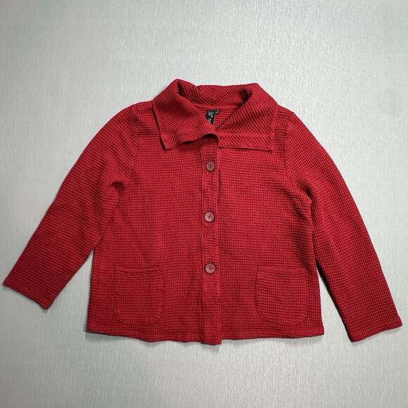 FOCUS Casual Life XL Waffle Knit Cotton Art-to-Wear Funky Red Jacket Tunic Top - Picture 2 of 8